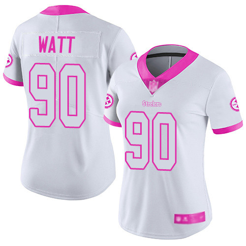 Women Pittsburgh Steelers Football #90 Limited White Pink T J Watt Rush Fashion Nike NFL Jersey->women nfl jersey->Women Jersey